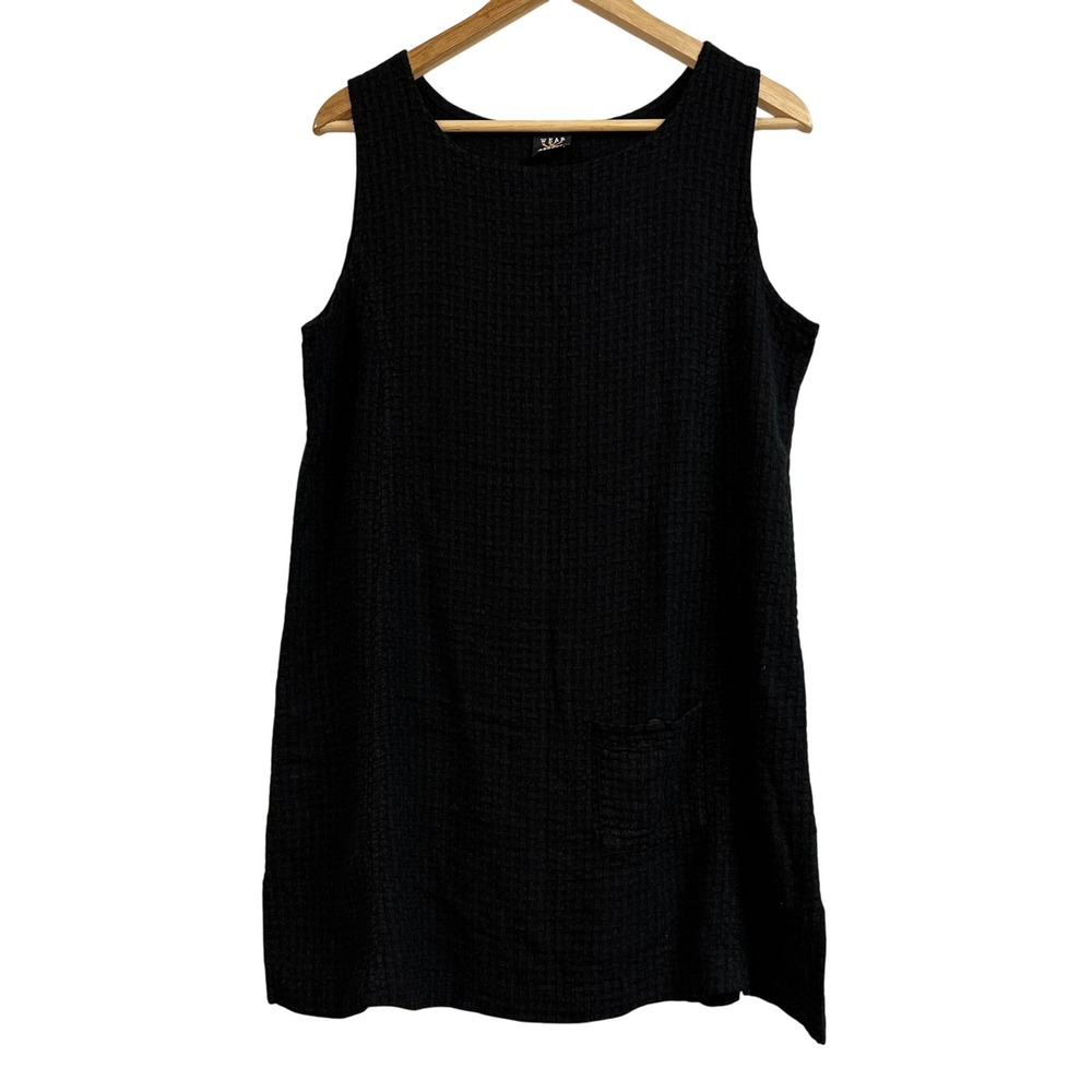 Vtg Wear Abouts Black Textured Sleeveless Mini Dress with Pocket Women's Large‎